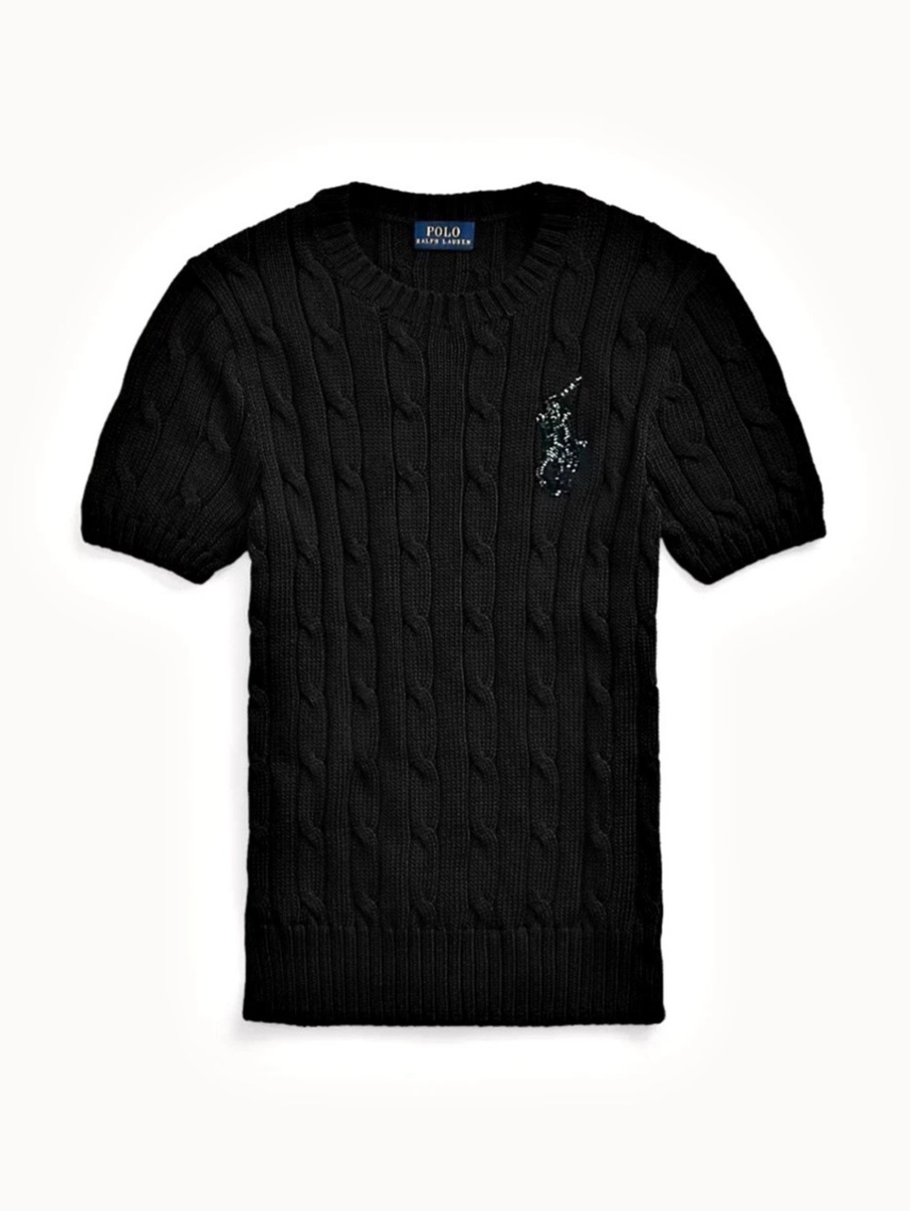 Polo Ralph Lauren Beaded Big Pony Cable Sweater Black Medium
